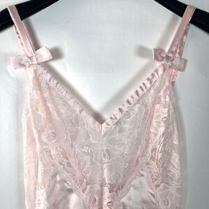 Lily of France Vintage Maxi Gown Small Babydoll Pink‎ Bows Lace Coquette Fairy